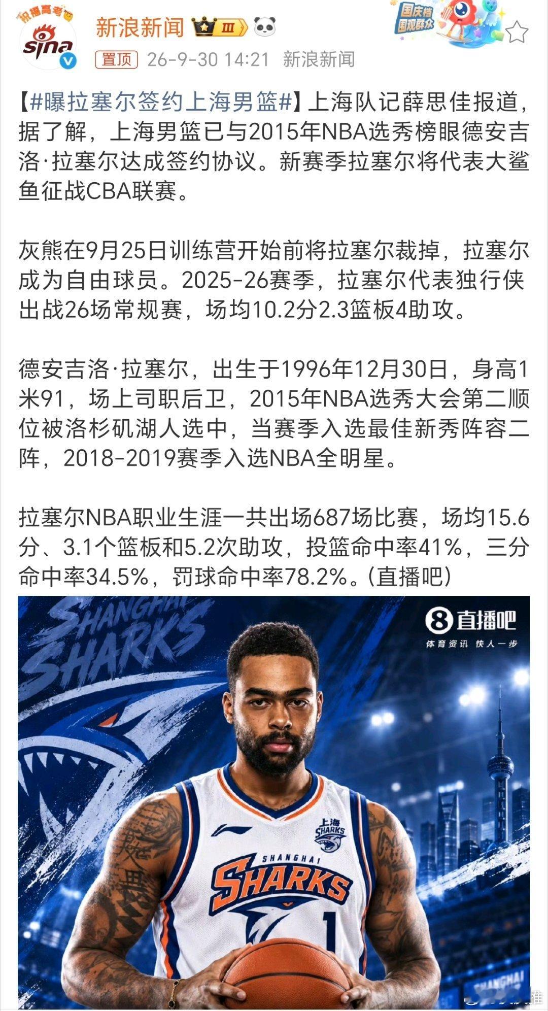 #曝拉塞尔签约上海男篮#CBA真没必要签那些连NBA球队都不要的“烂鱼烂虾”，这种被NBA淘汰的球员