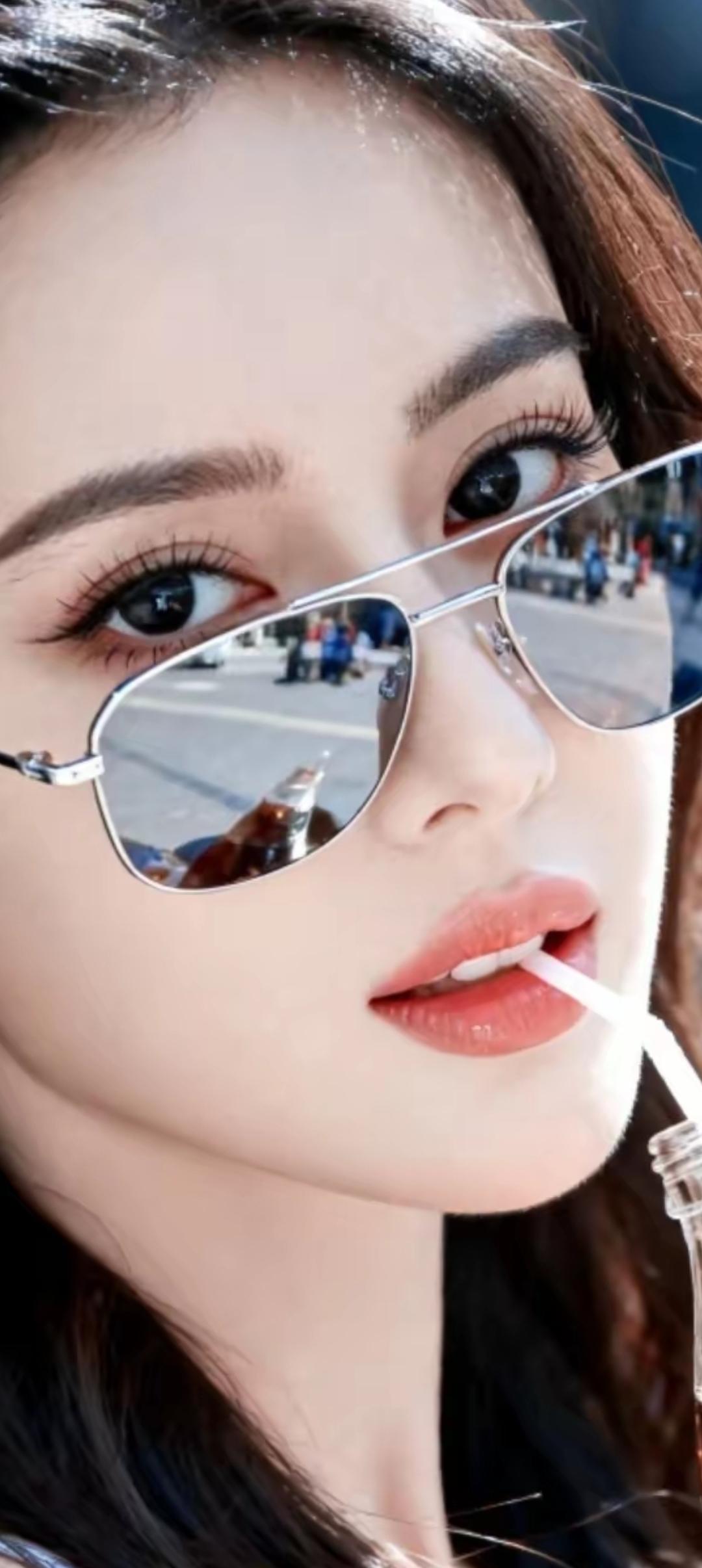 阳光下的甜美瞬间，大眼睛和红唇的完美搭配，让人心动不已！😍🌞💄