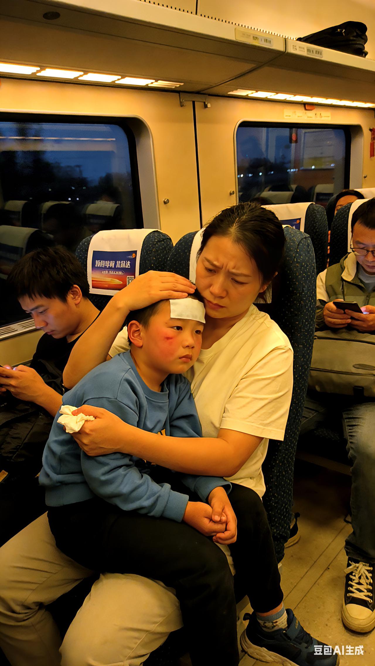 在火车上高烧不退的男孩，没有退烧药火车经过南昌站时，上来了母子仨人，哥哥身材
