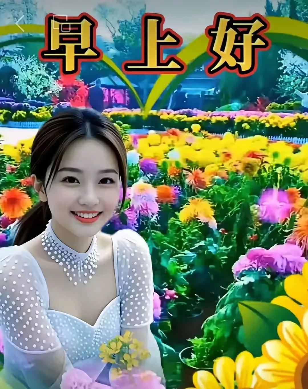 早安好心情，花海中的微笑🌸🌻