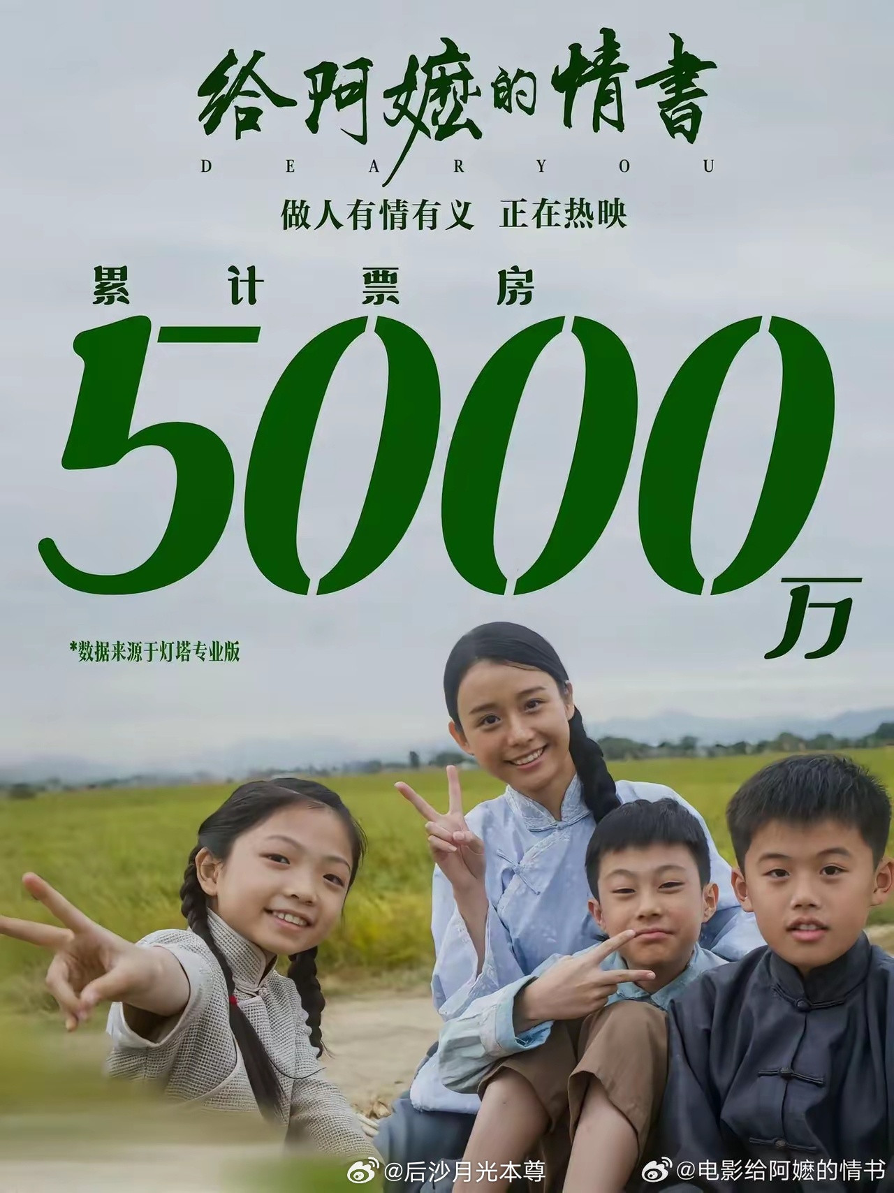 给阿嬷的情书预计票房破二十亿5000万票房的时候，《给阿嬷的情书》就已经很开心了