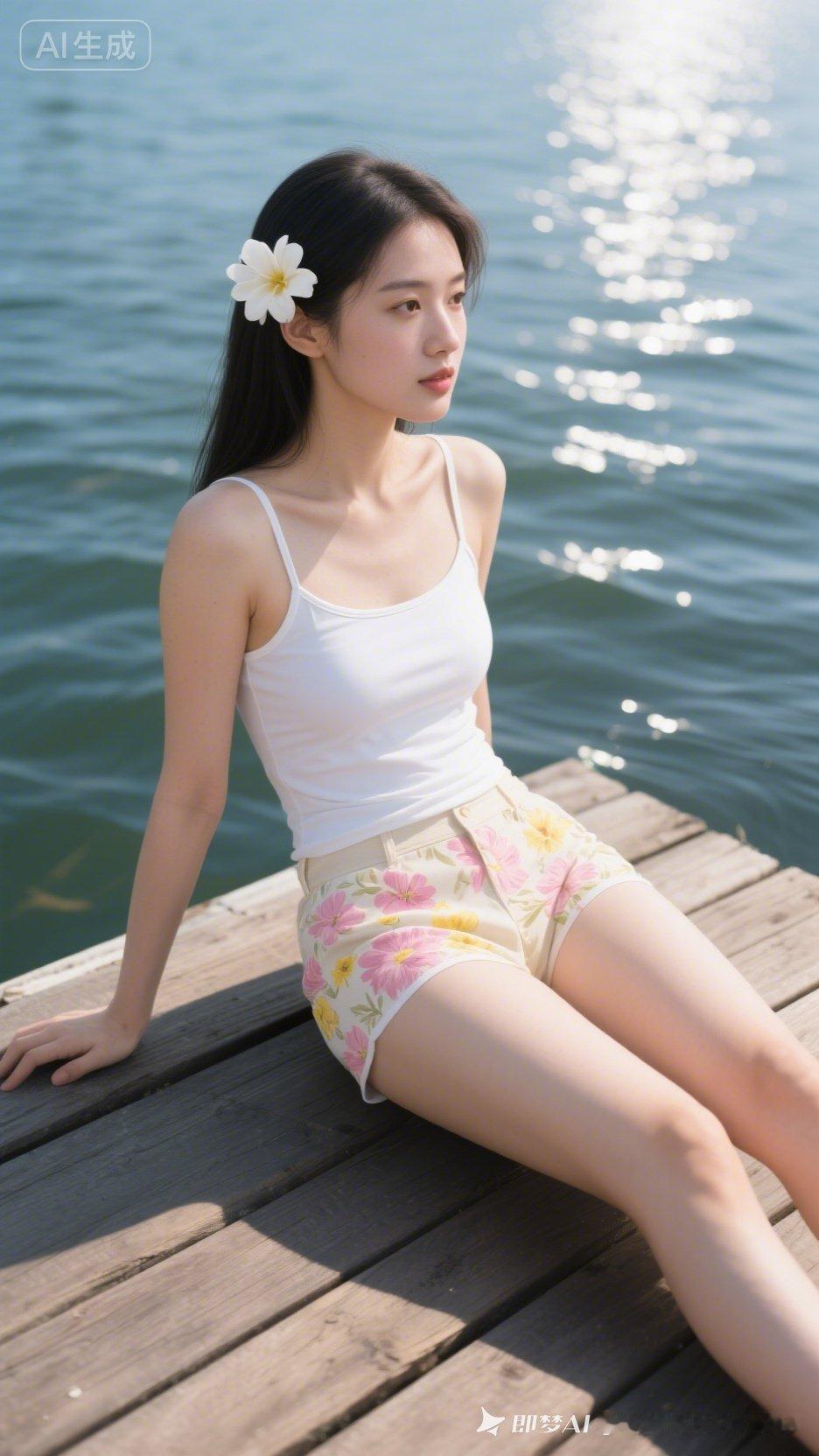 夏日海边少女，清新自然，阳光洒满肌肤