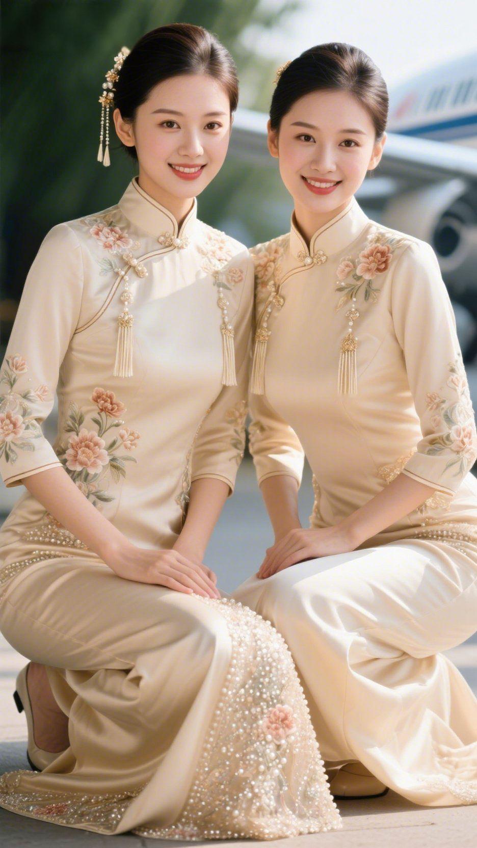 《杏色绣纹里的柔暖》日光裹着浅风落下来，杏色旗袍的缎面泛着润软的光，衣身绣