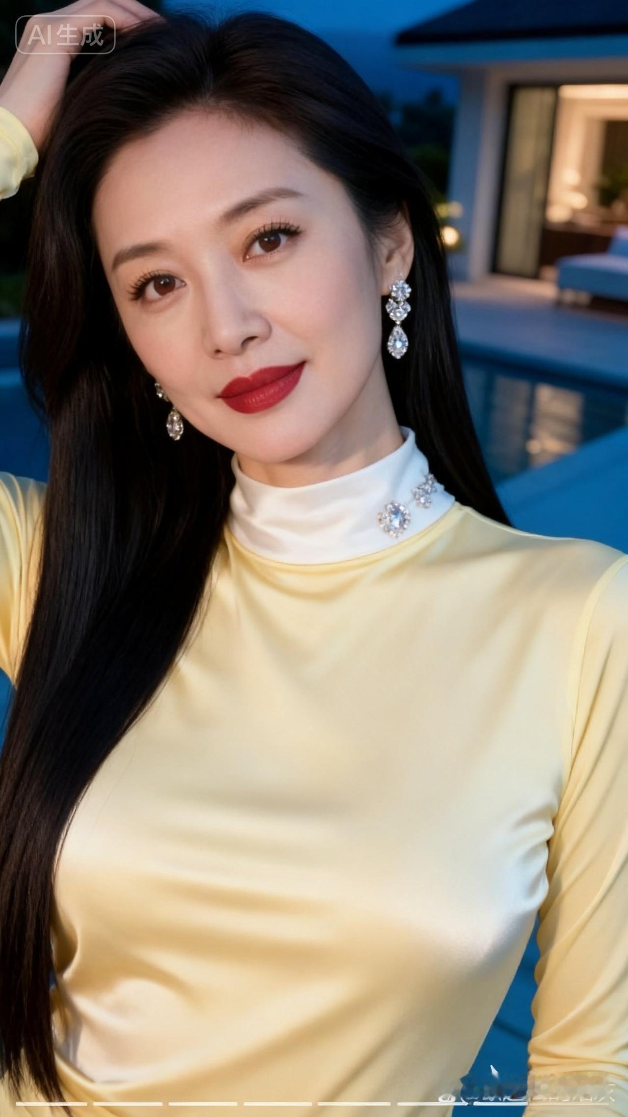 优雅夜晚，闪耀耳环，迷人红唇，尽显魅力！