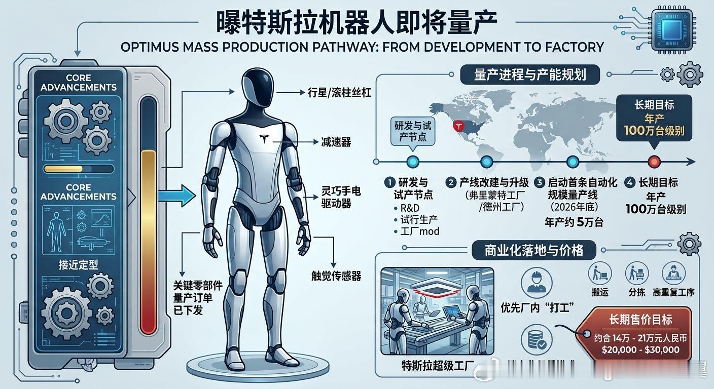 #曝特斯拉机器人即将量产#特斯拉Optimus再次刷新进度条，供应链最新披露Optimus方案已接近