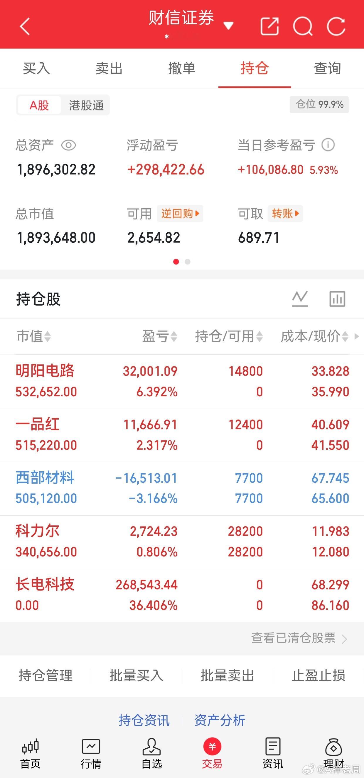 个人持仓截图