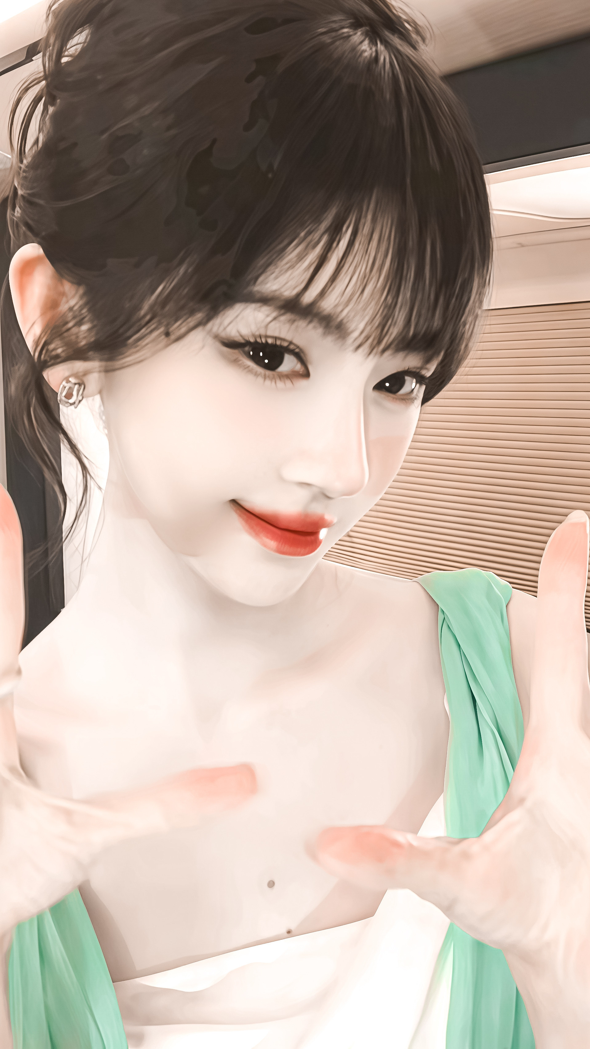蓝色宝石💎鞠婧祎锁骨窝能装下珍珠项链​​​