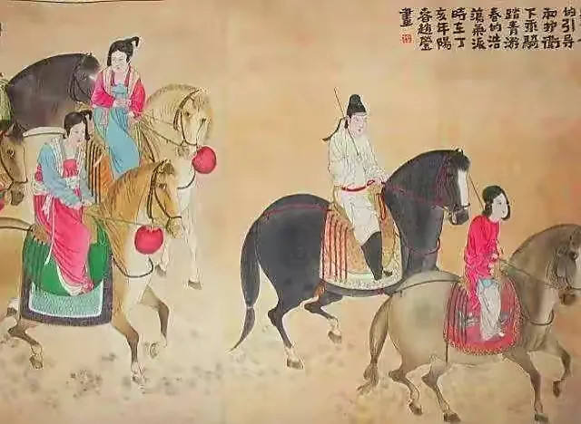 一天，杨贵妃的姐姐虢国夫人进宫面见唐玄宗，玄宗突然问道：“三姨啊，你为何将那位青