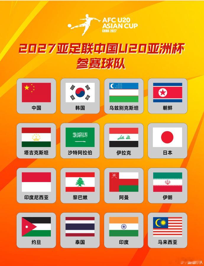 2027亚足联U20亚洲杯决赛阶段参赛球队正式确认参赛球队正式确认​​​