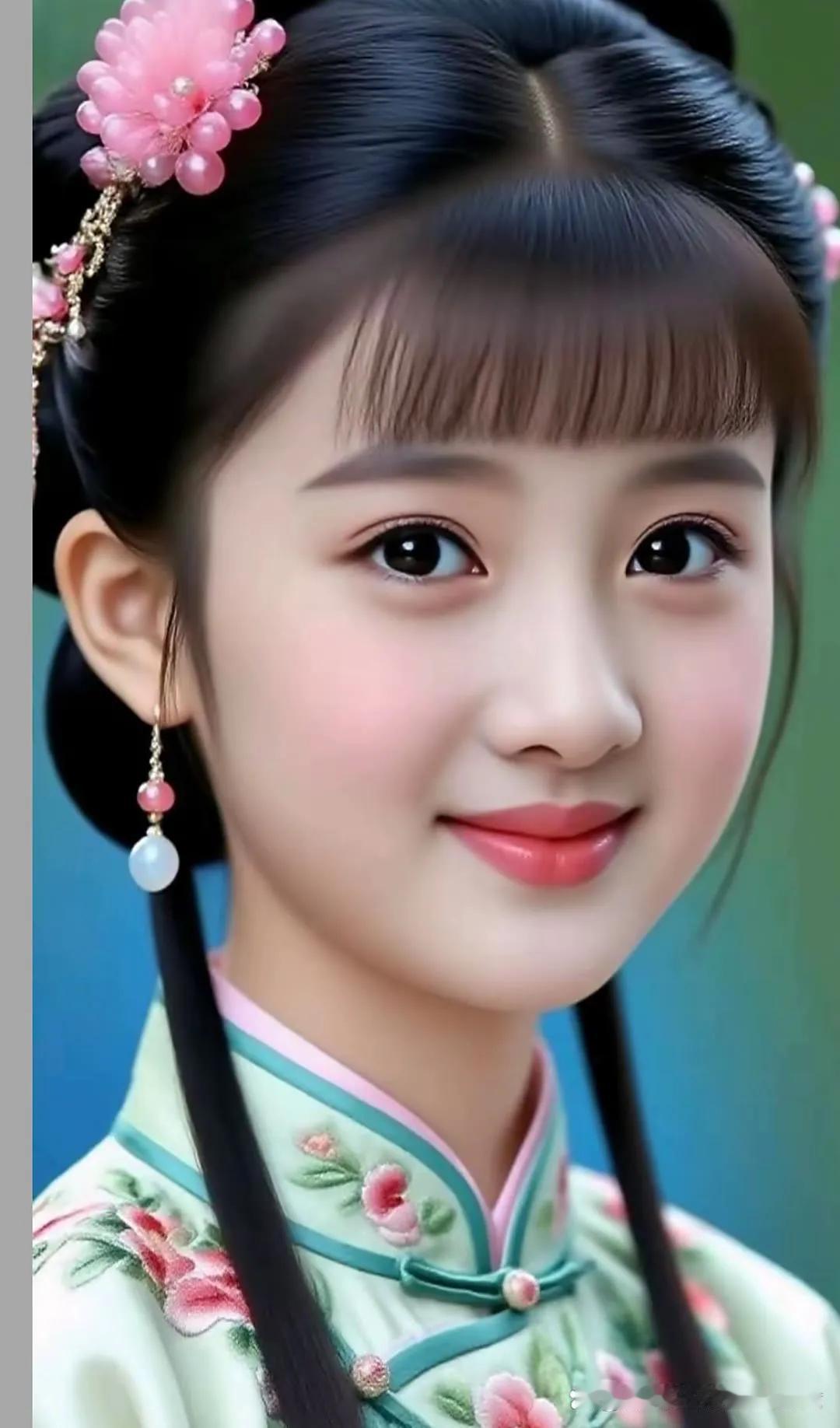 古风少女，粉嫩妆容，花簪点缀，温婉动人。