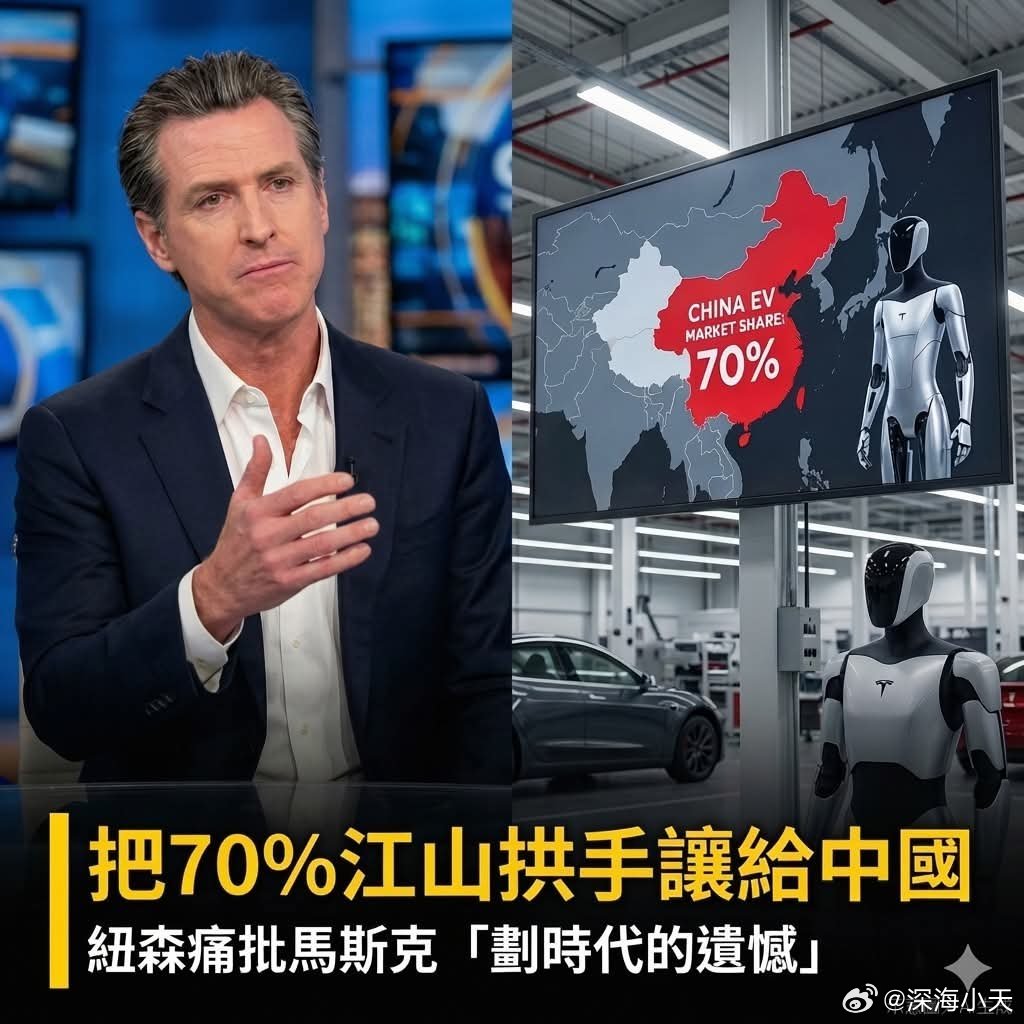 加州州长批马斯克将电动车市场送给中国加州州长纽森最近接受Axios专访，被问到怎