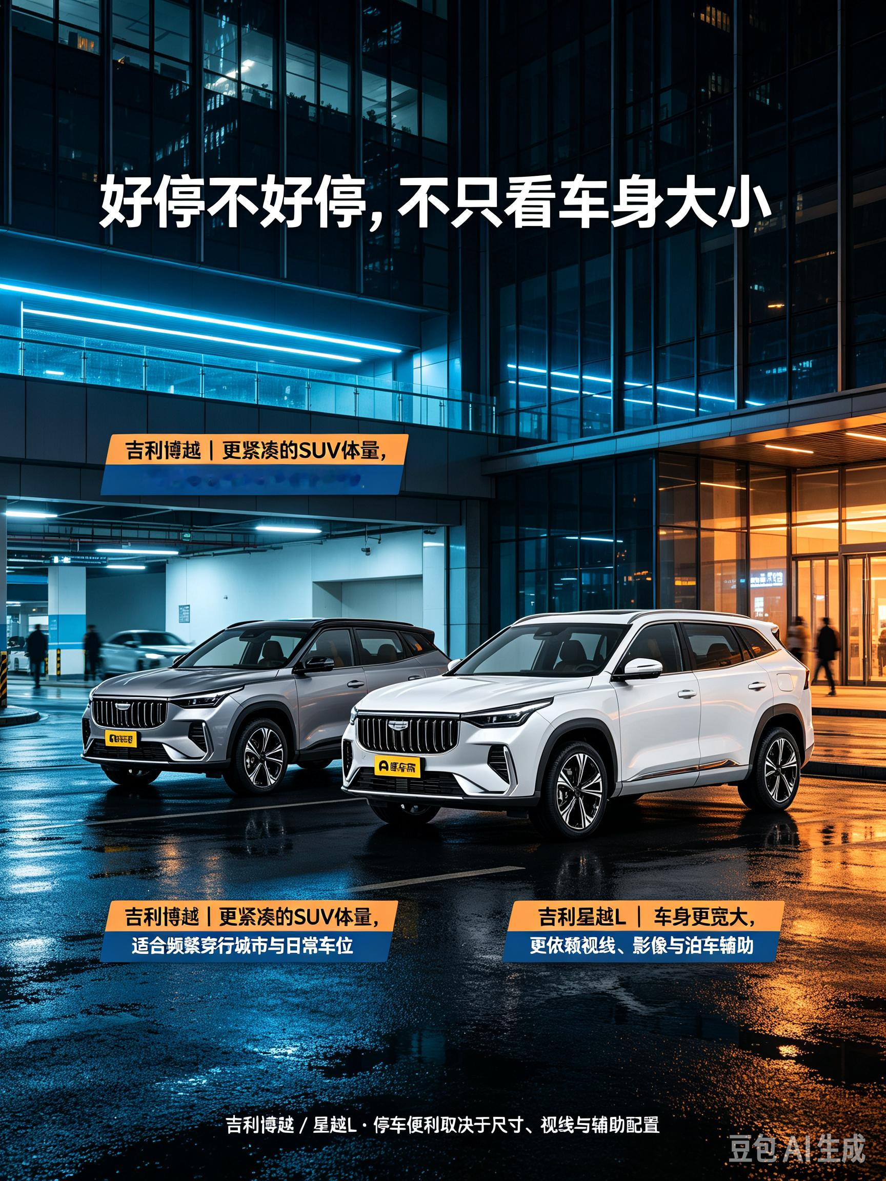 吉利博越与星越L均为吉利紧凑型家用SUV。博越车身尺寸更为紧凑，城市穿梭、普通车位泊车更轻松，搭载1