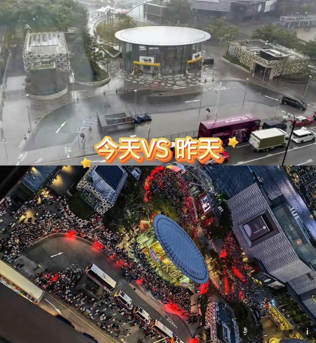 同样是工作日，大家看看尖沙咀k11前后两天同样的时间场地对比图（图一），就知道肖