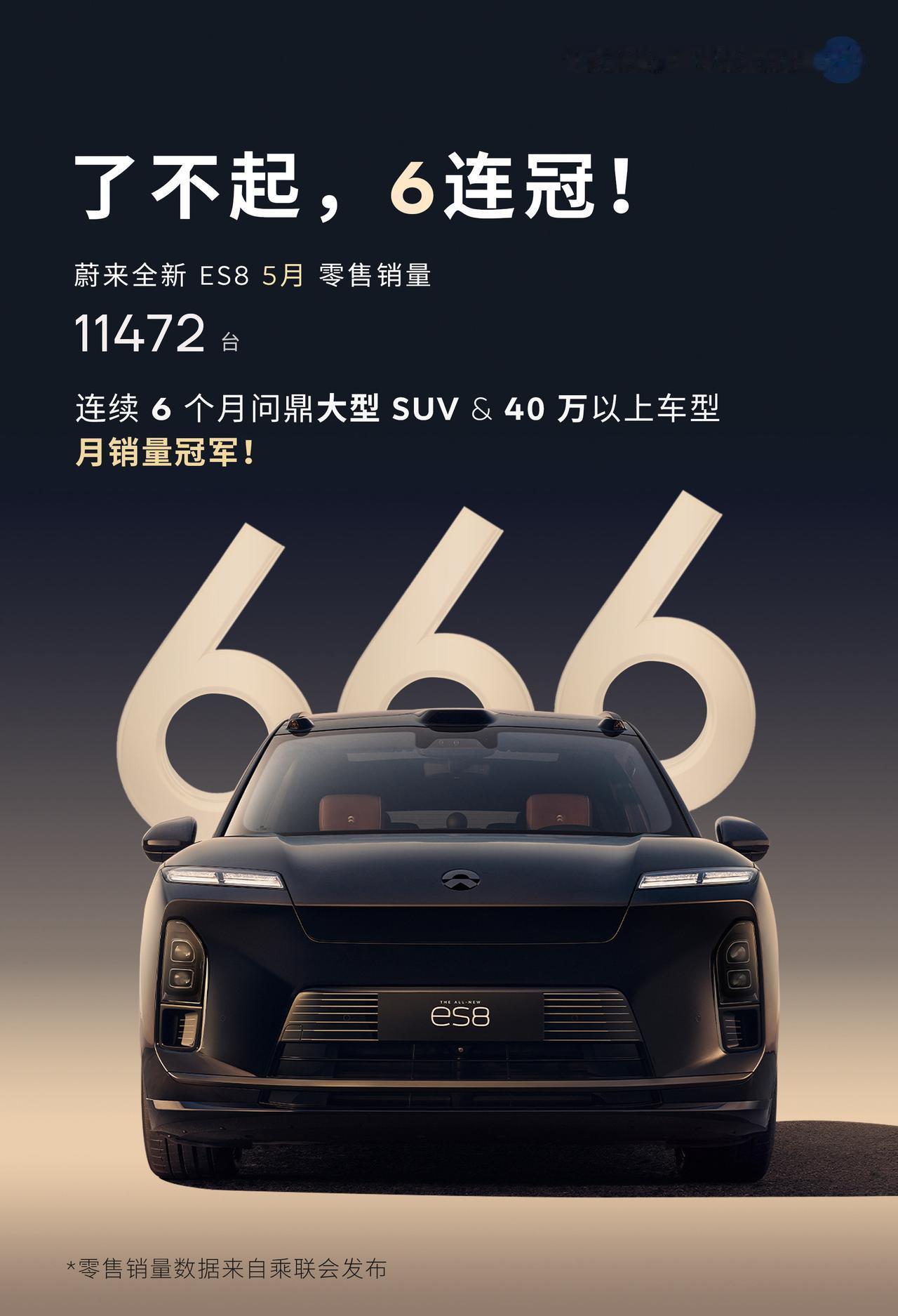 666！全新ES8非常了不起！连续6个月蝉联大型SUV销量冠军！不分能源形