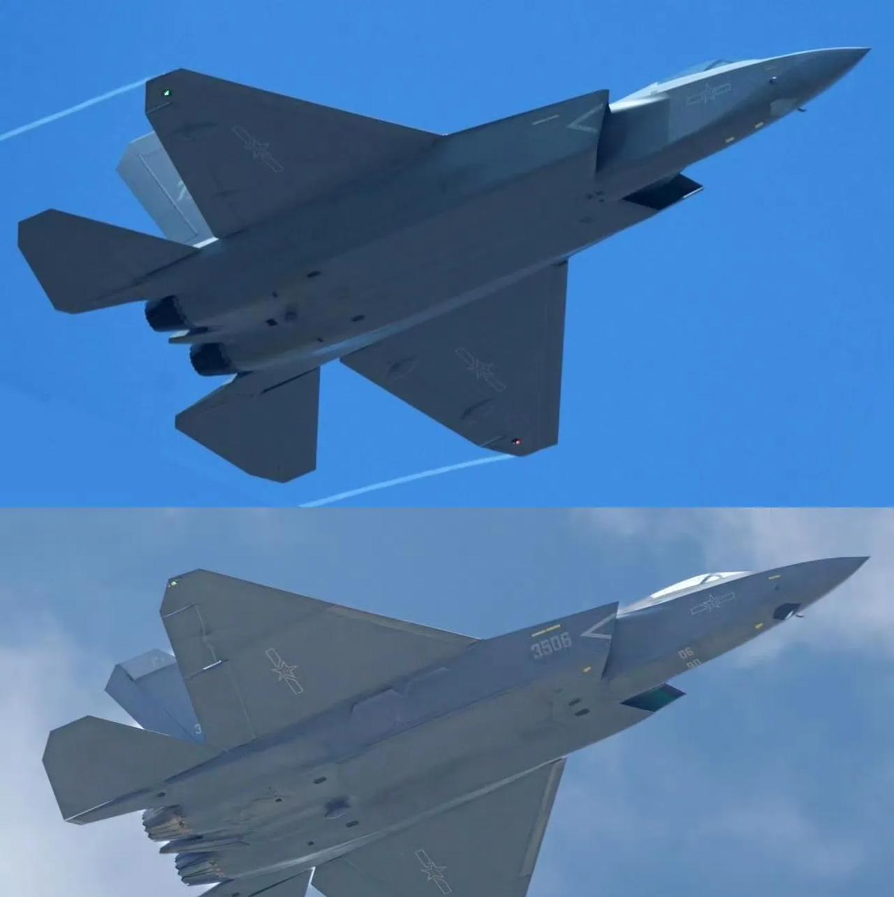 空军型J35A和舰载型J35的对比图它们最主要的区别就是主翼大小，