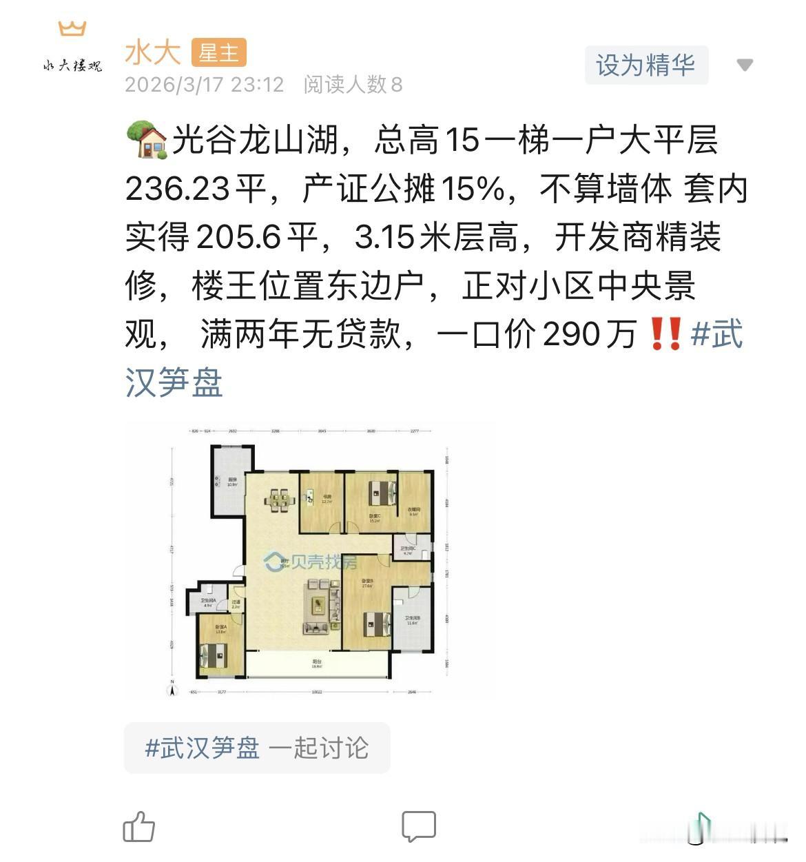 今日美居1.龙山湖，作为光谷东边缘的豪宅，现在单价一万，还是很