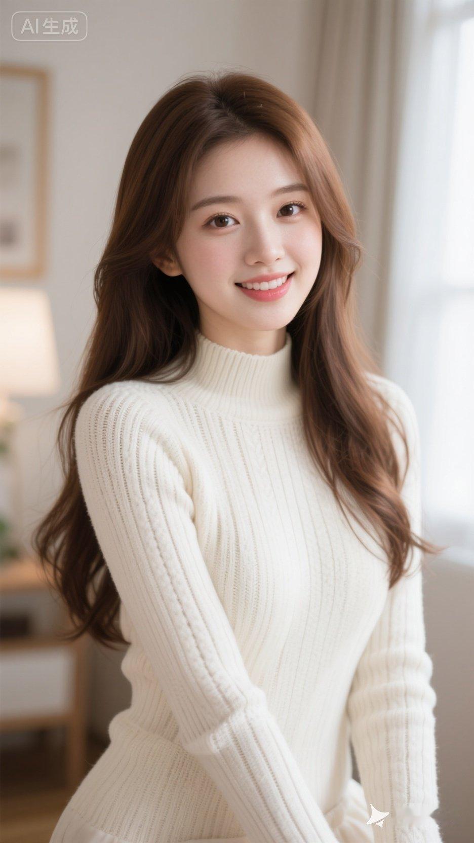 温柔甜美的冬日穿搭，毛衣搭配自然妆容，元气满满！🌟✨