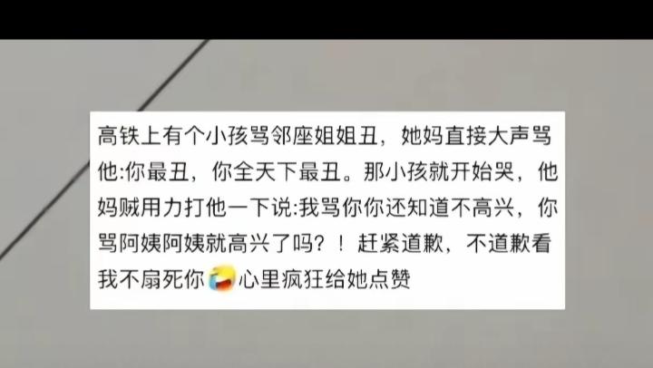 "太尴尬了!"高铁上，一位小孩突然很大声地说邻座的姐姐："你长得好丑啊",20多