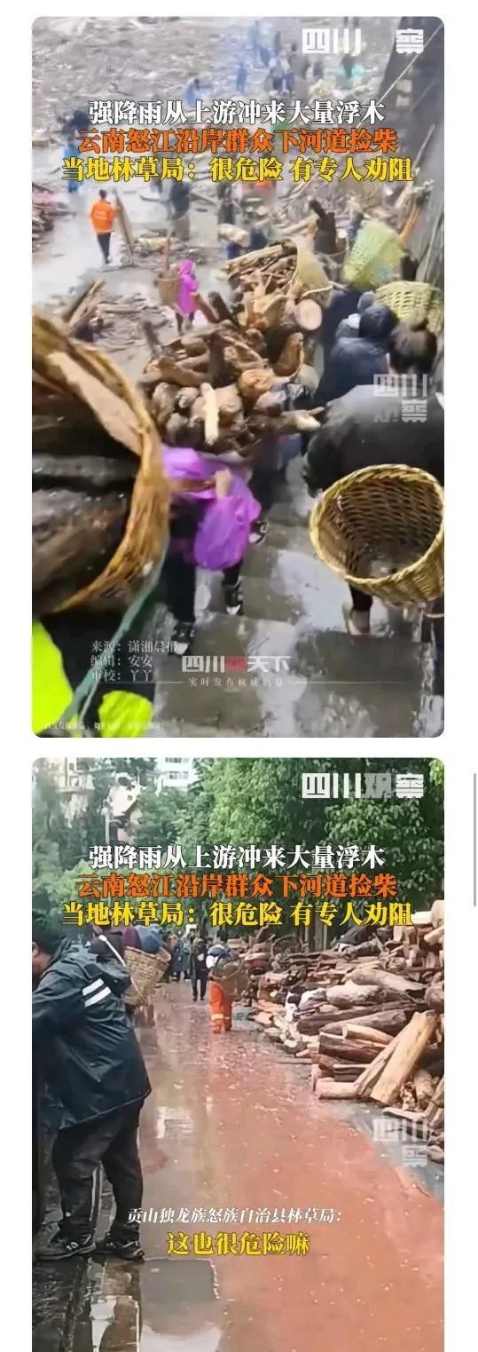 网友这个建议好：与其硬拦不如做好防护！最近云南怒江因为暴雨涨水，从上游冲下来不少