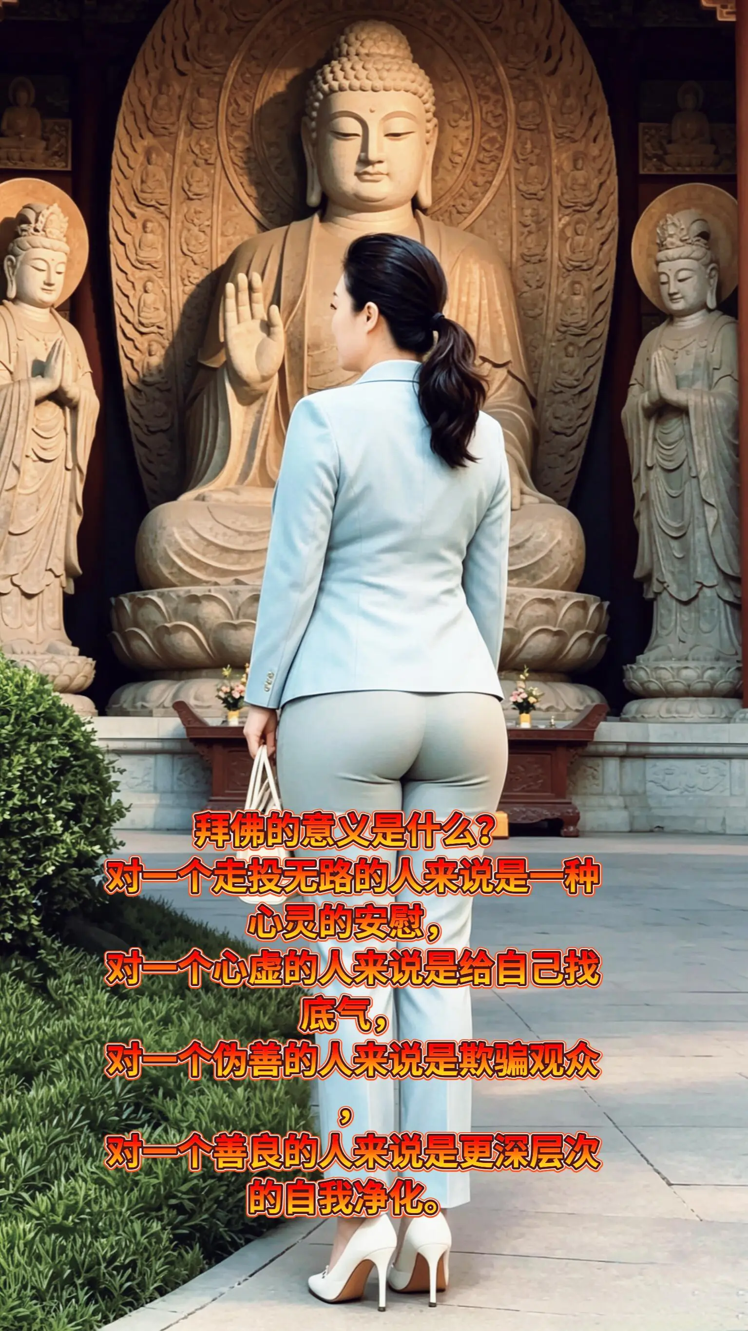 拜佛的意义是什么？ 对一个走投无路的人来说是一种心灵的安慰， 对一个心...
