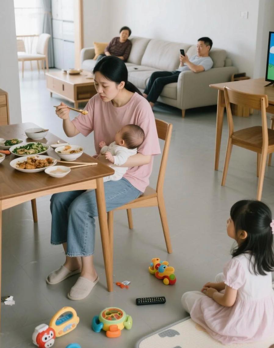 关于二胎把自己活成了一个孤独的战士这回事，婆婆追剧老公玩手机，一手抱着老二一