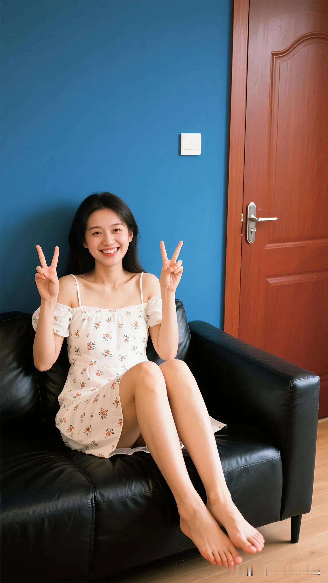 🌞白色碎花裙搭配蓝色背景，轻松自在，做个阳光女孩！🌸💃🏻