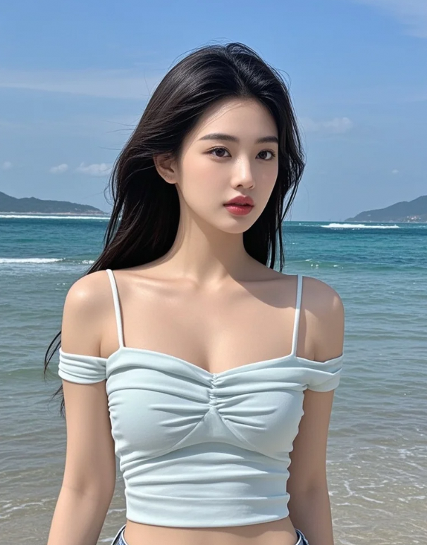 碧海蓝天间，她的美是夏日的限定浪漫