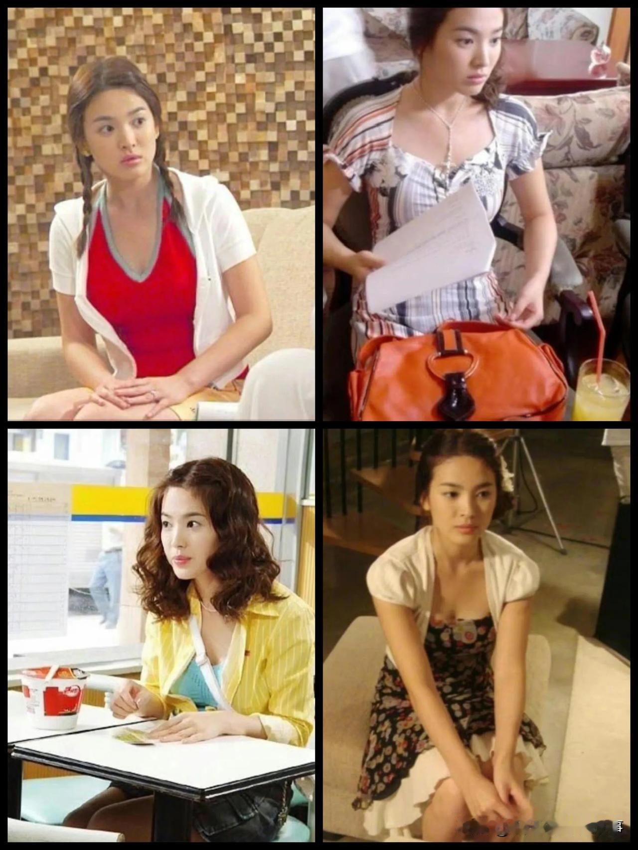 再看2004年的《浪漫满屋》里，宋慧乔的穿搭真是五颜六色的亮眼啊！跟现在韩