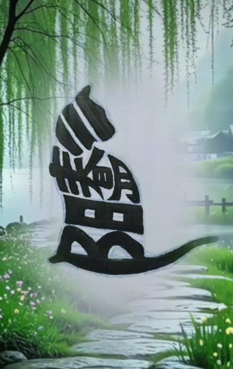 〔看图猜字〕图中画面真有趣；酷似一个小猫咪；全身隐藏四个字；就等你来把它