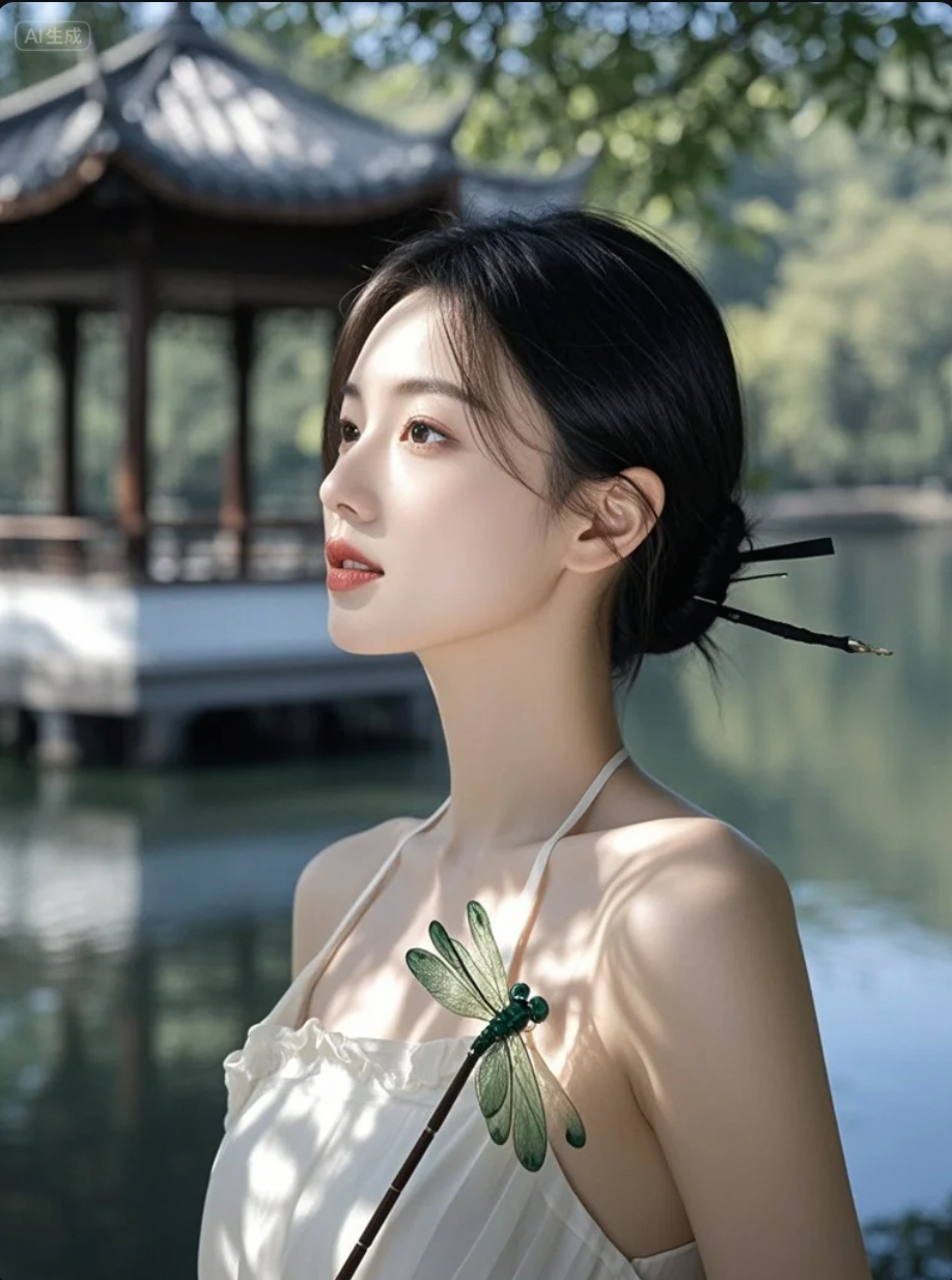 她的存在，让湖边多了一个心动的理由