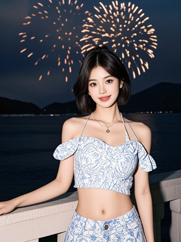 踩着浪花追烟花，你比星辰更耀眼
