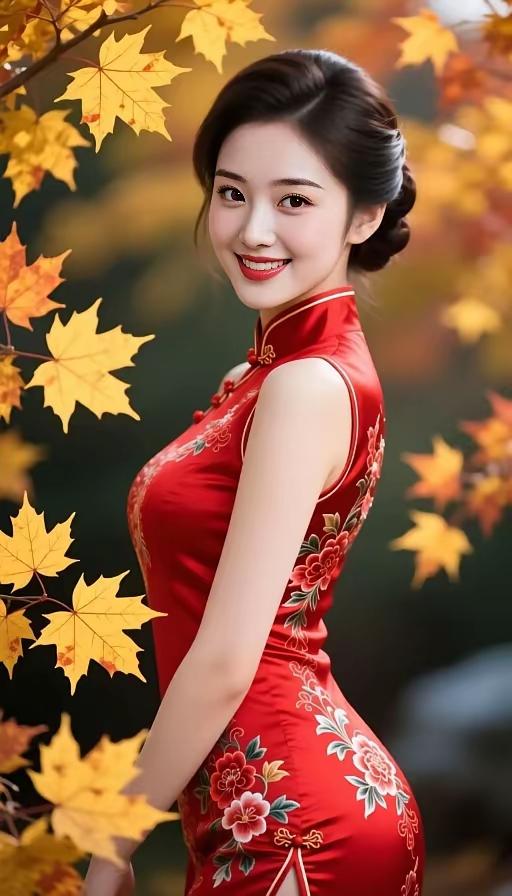 秋日红装，笑靥如花，惊艳了时光