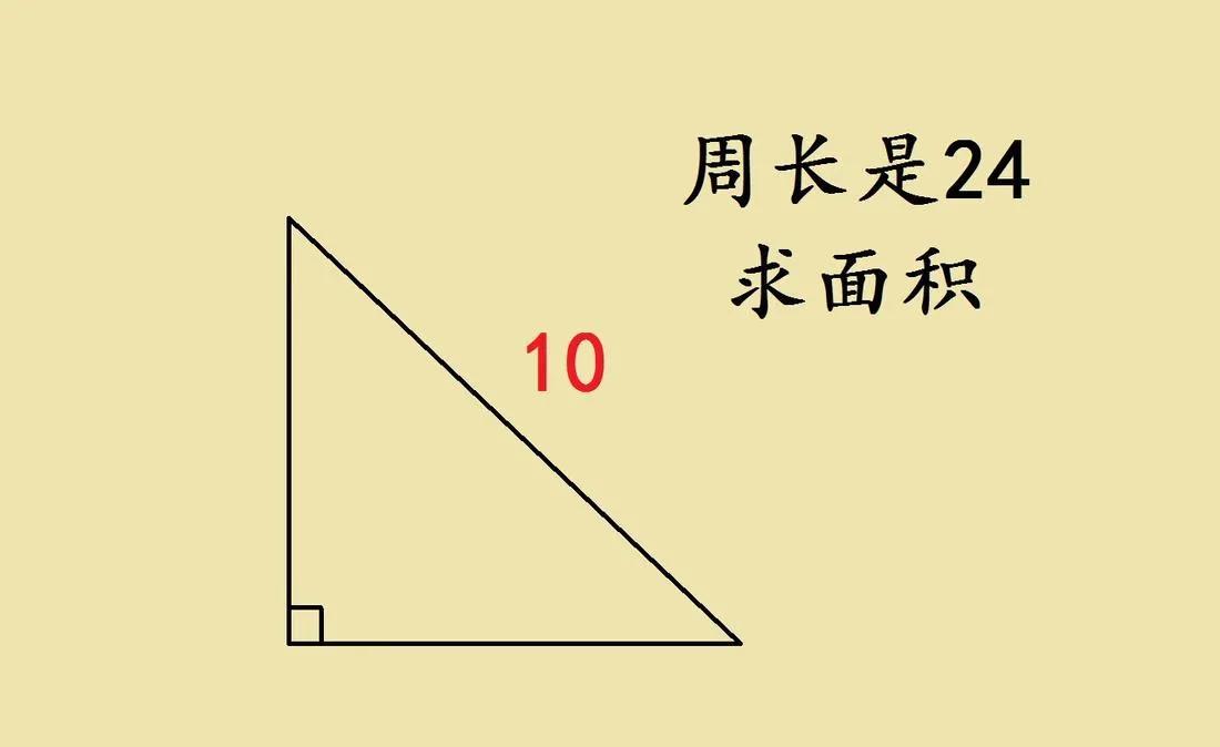 全军覆没的一道小学几何培优题！已知直角三角形周长是24，斜边是10，求它的面积。
