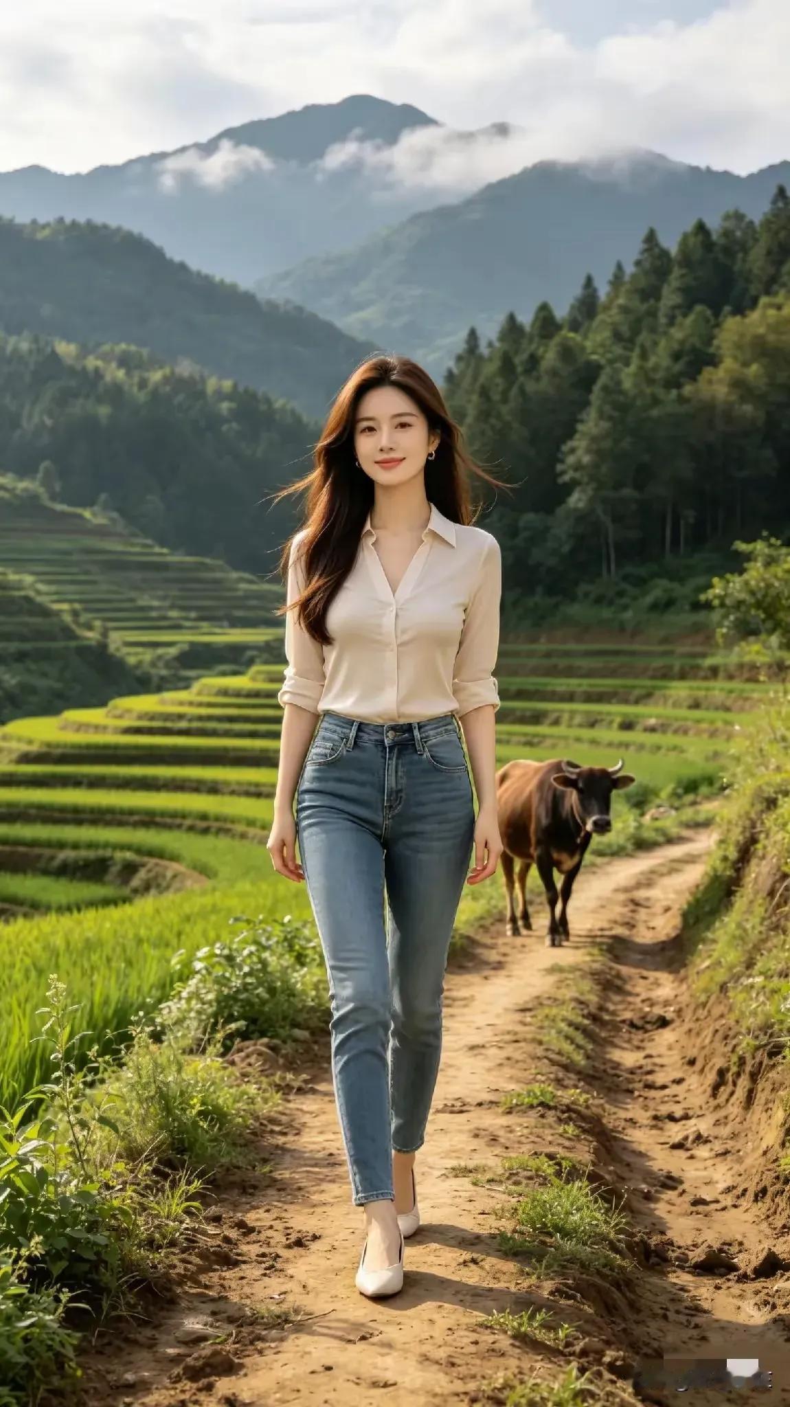熟悉的田间小路，泥泞坑洼不平的乡村小道。眼前的层层梯田，路两边盛开的野花。那是生