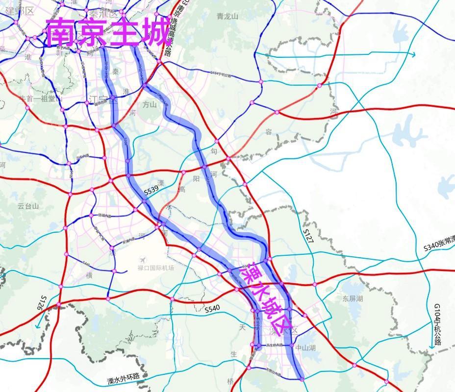 倘若南京图中规划的两条免费快速路能建成通车，那么溧水区的发展将更加顺风顺水，更上