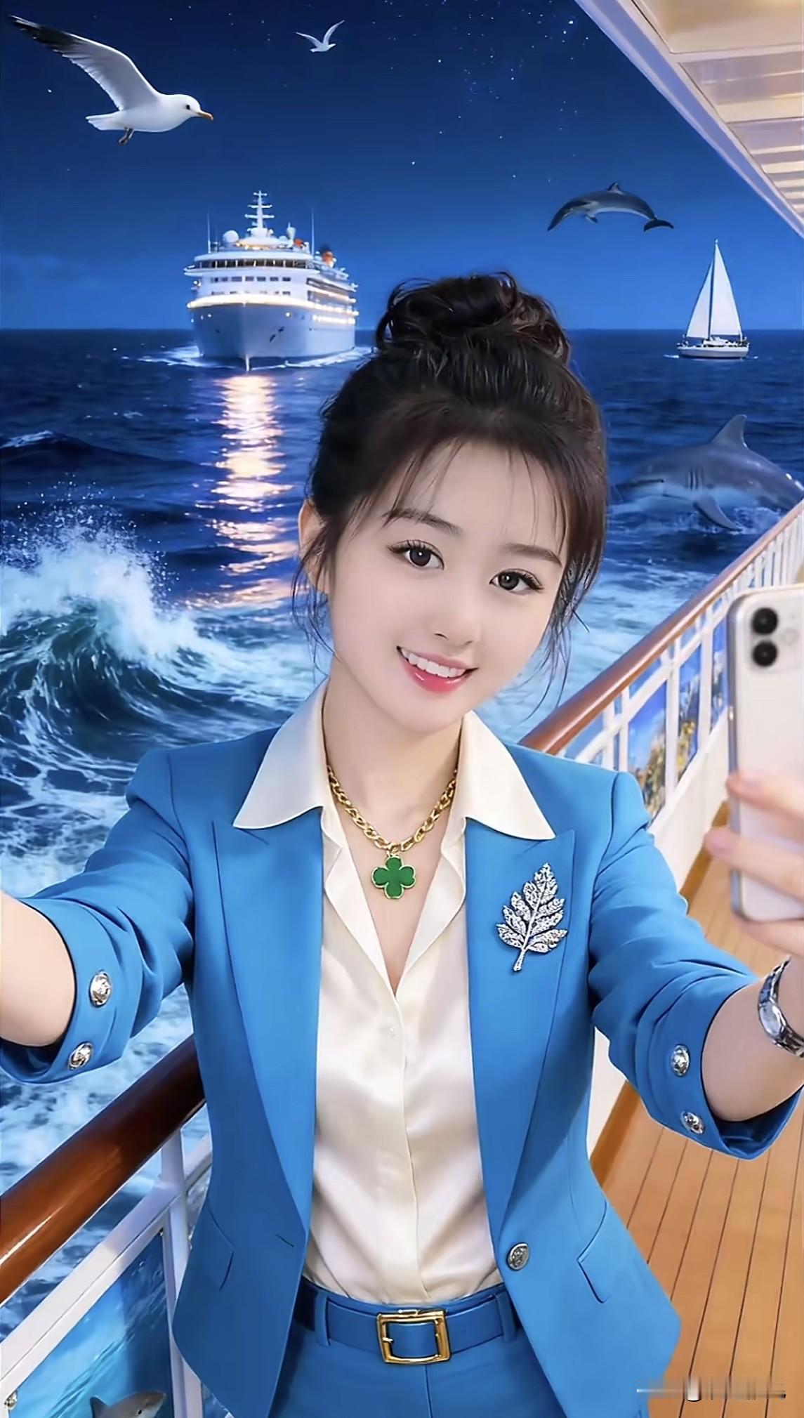 海天一色，乘风破浪，梦想启航！🌊🚢💙江天一色共归航海天间的一抹蓝生活逐