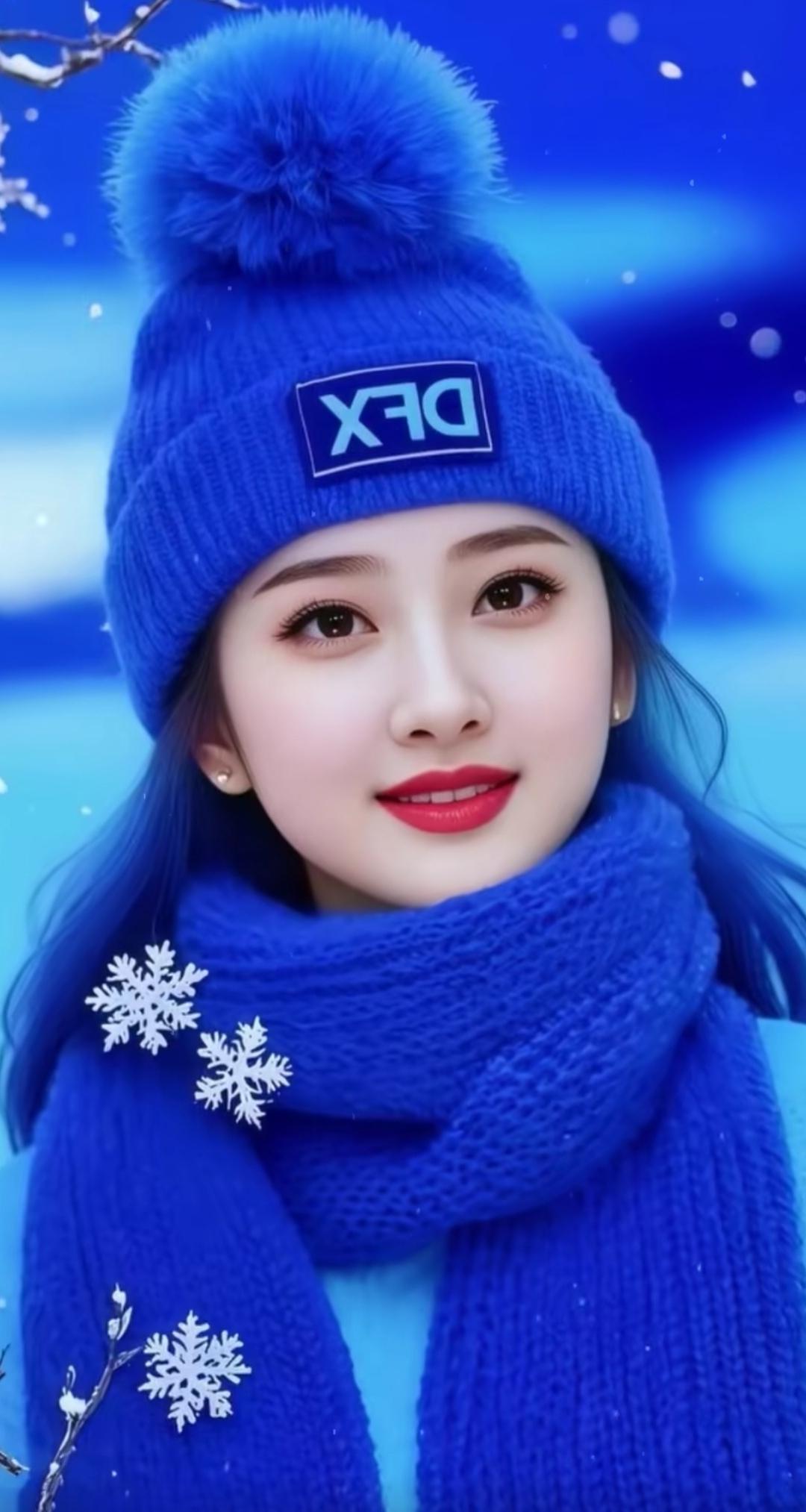 冬日暖阳下，蓝色毛衣女孩，甜美笑容，温暖如春。高雅气质美女高清美女