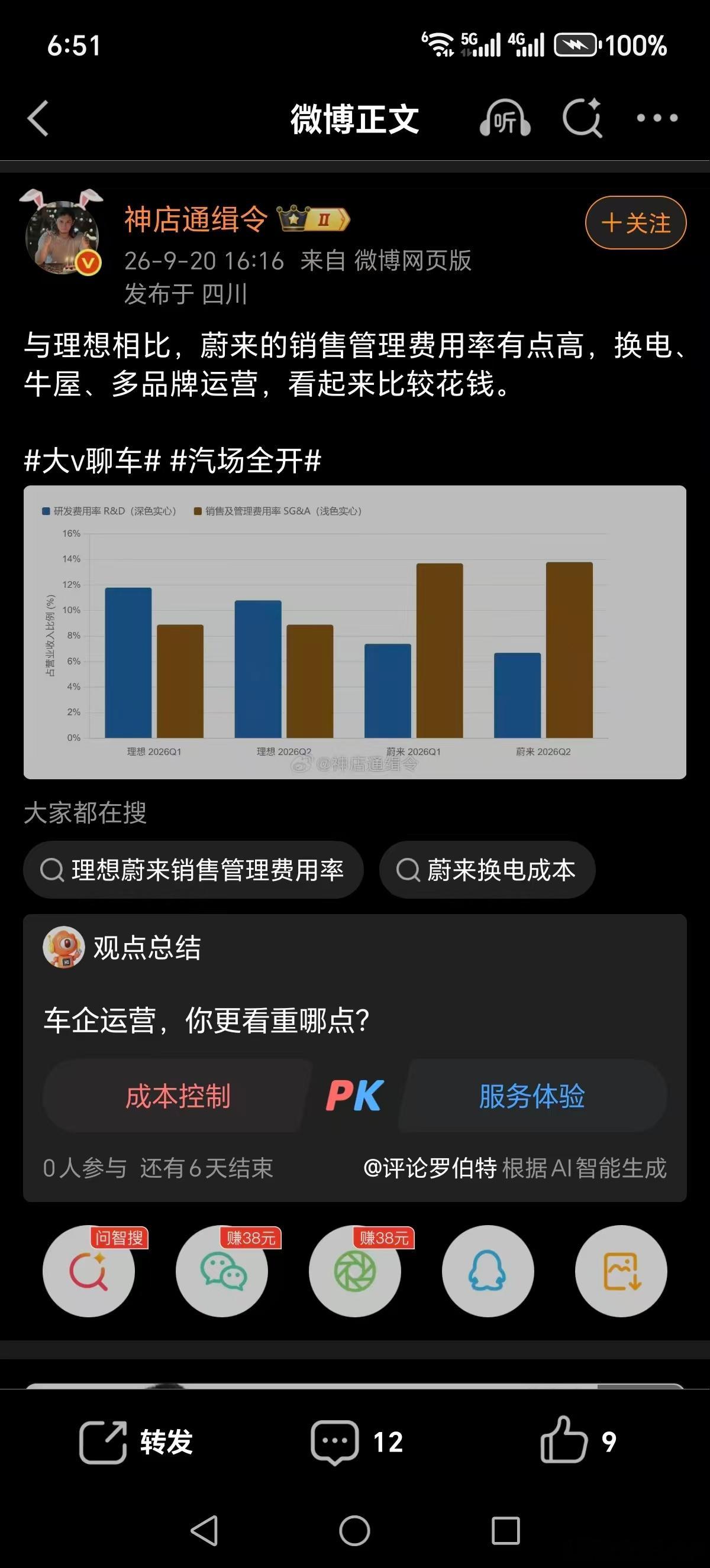 我知道有些人想带蔚来什么节奏，我的评论区老会出现一些莫名其妙的言论，换到抖音平台