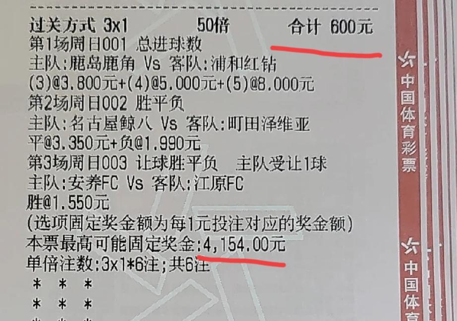 周日早场“混合玩法”的彩票来上一张，大家帮忙看看有没有机会中奖？这是一张投注额