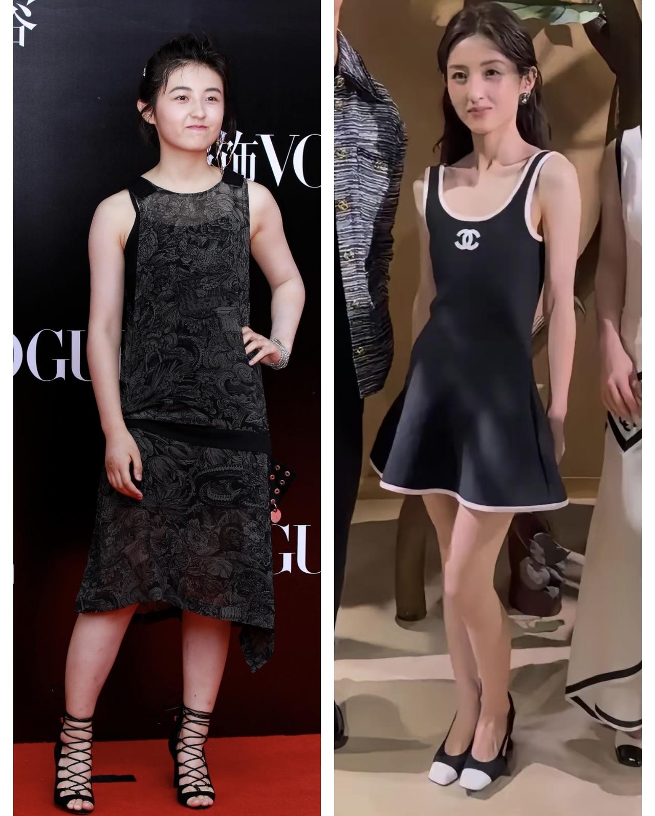 张子枫这是瘦了多少斤呐？早期还是肉乎乎的小妹妹，如今直接瘦成纸片人了。