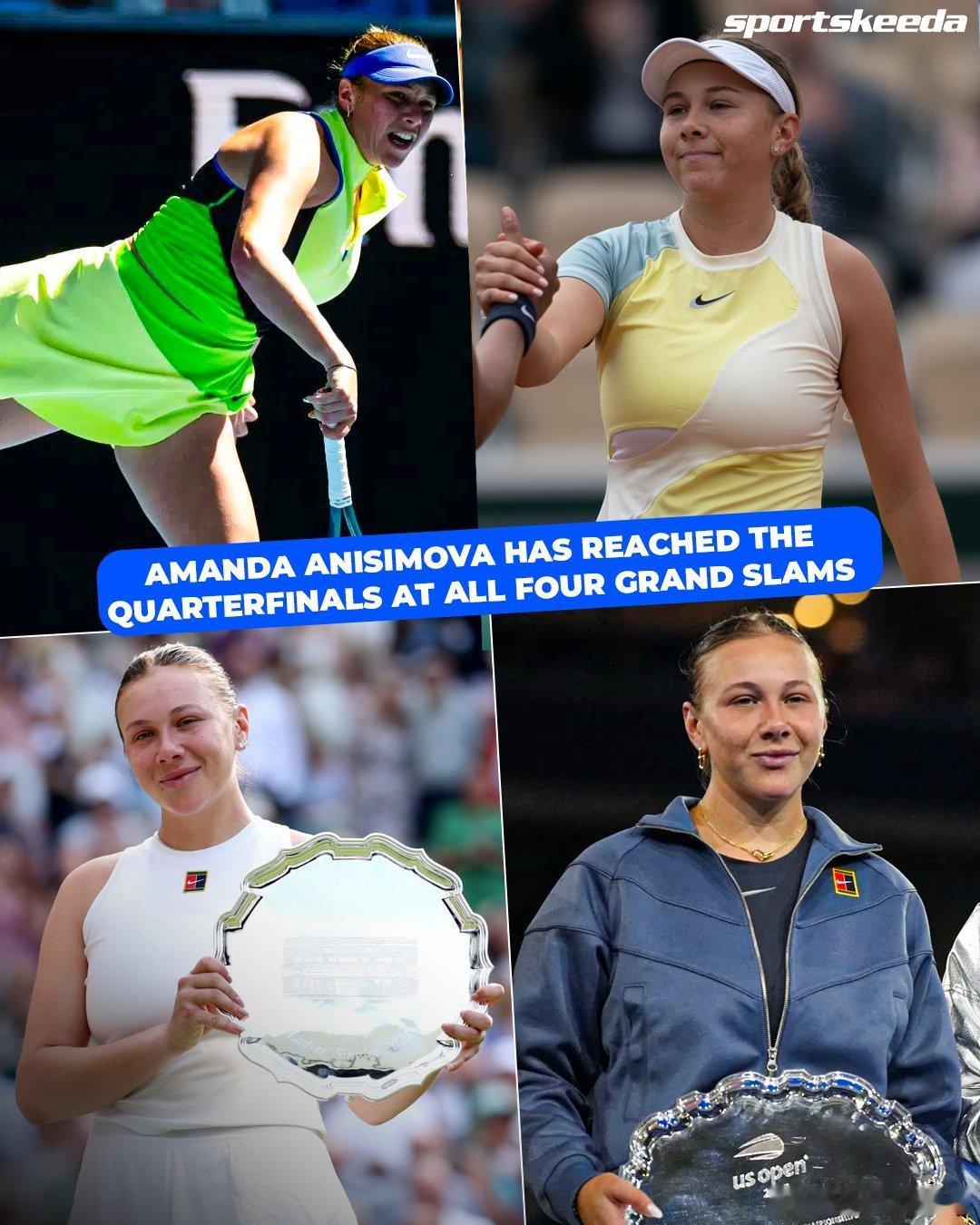 阿尼西莫娃也四大满贯全八强：过去十年内取得此成就第二年轻的选手（斯瓦泰克）！现役