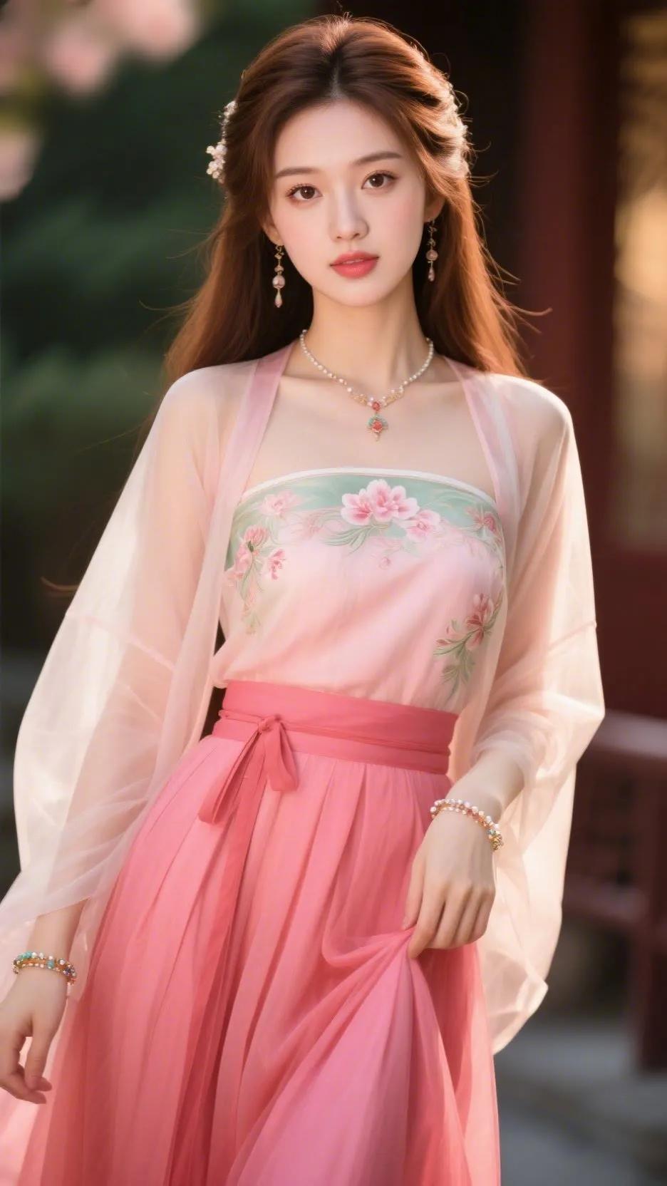 古风少女，粉裙飘逸，花枝招展，美不胜收！