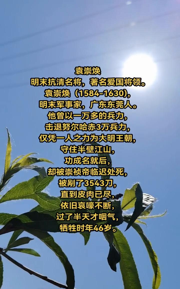 袁崇焕。明末抗清名将，著名爱国将领。袁崇焕(1584-1630)，明末军事家，