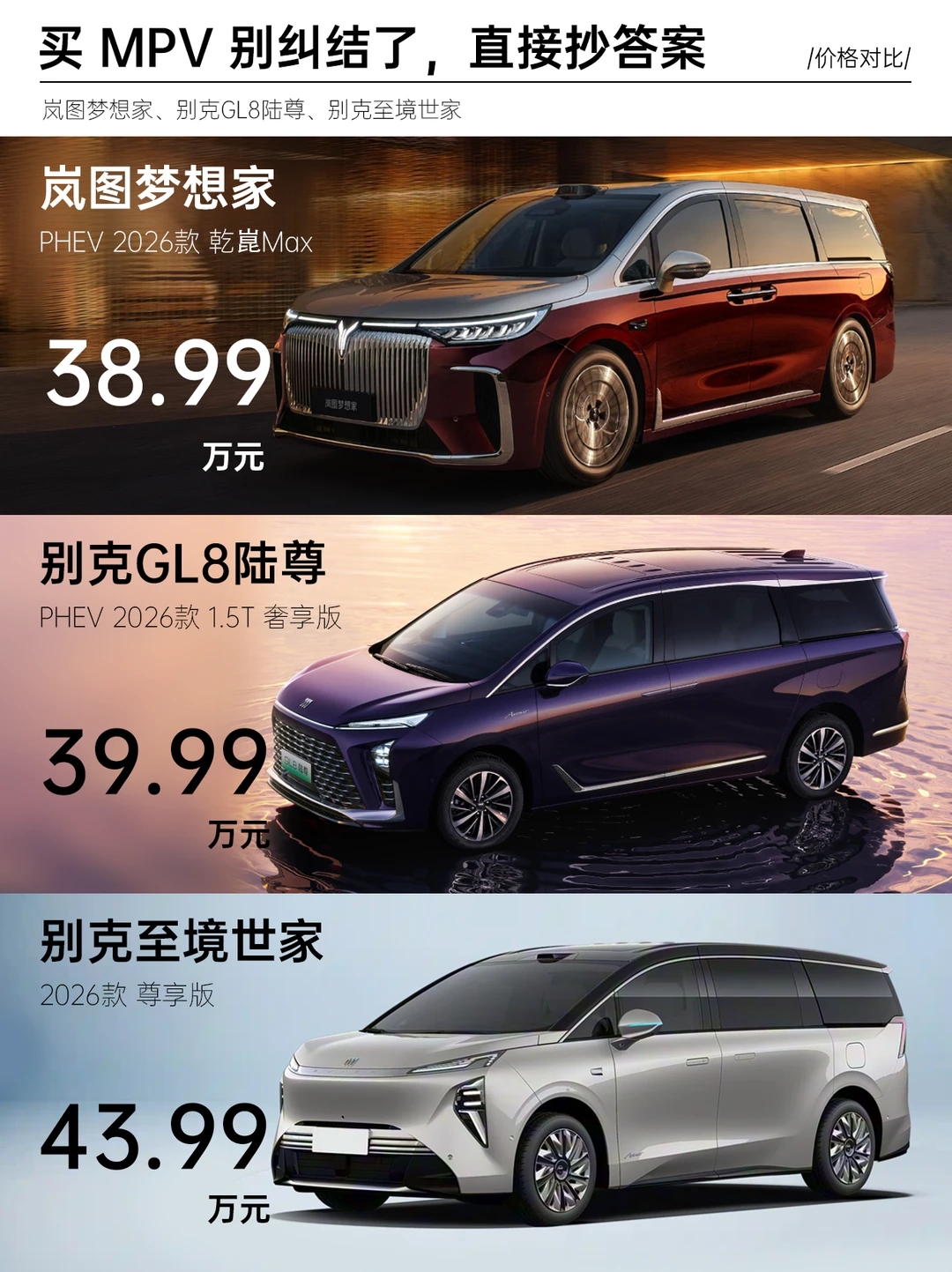 听劝，买MPV别纠结了，直接抄答案