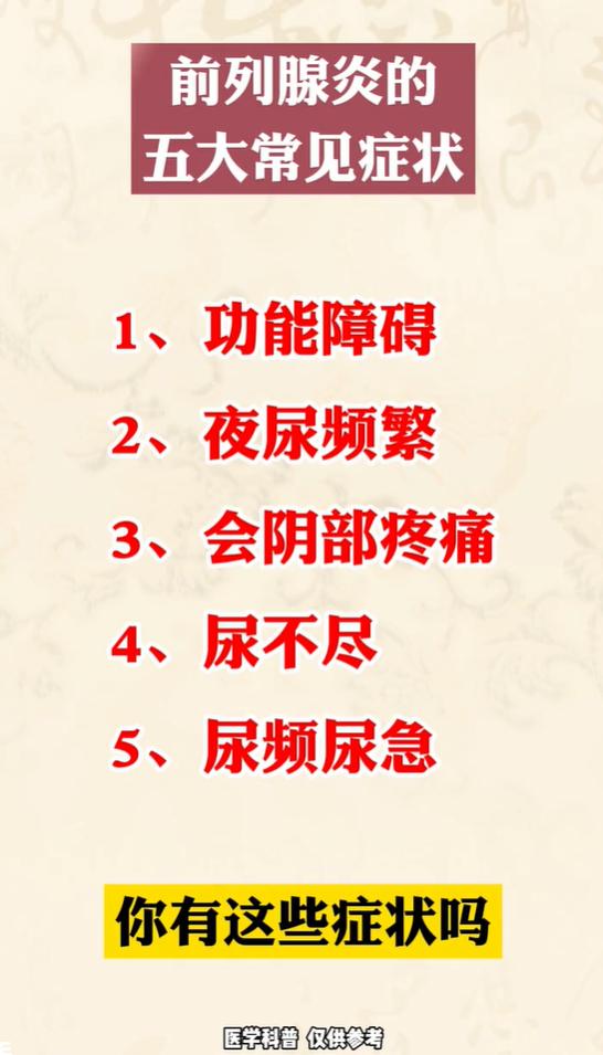 前列腺炎五大典型表现，对照自查下焦健康