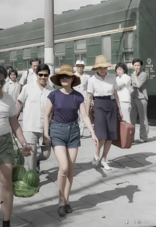 1984年，刘晓庆走在街头上的一幕，这身行头让人回头率100%。
