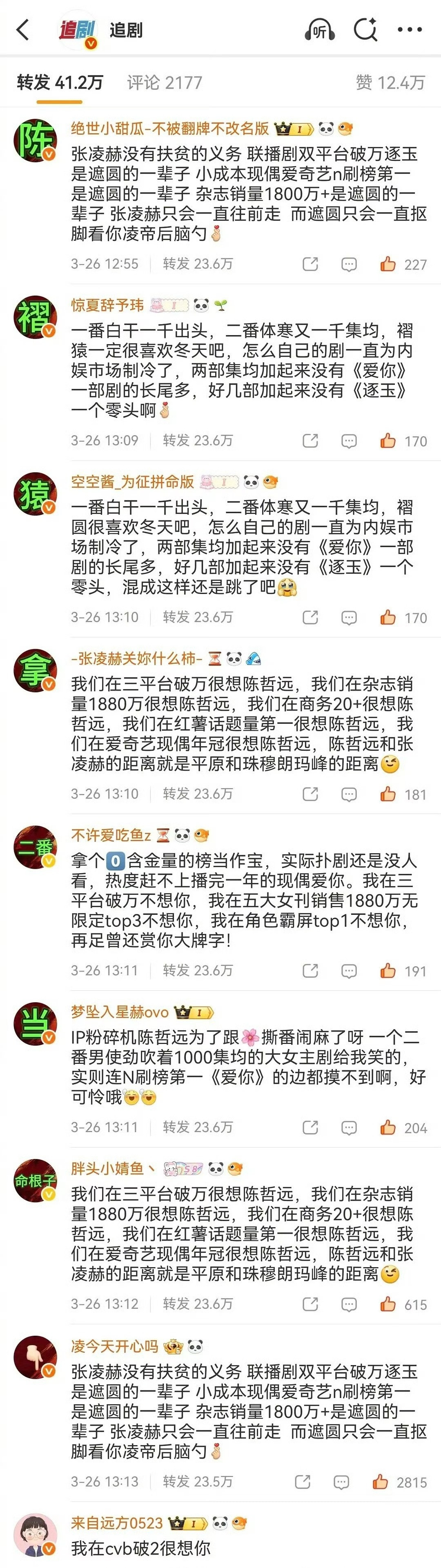 张凌赫粉丝给陈哲远排字了。
