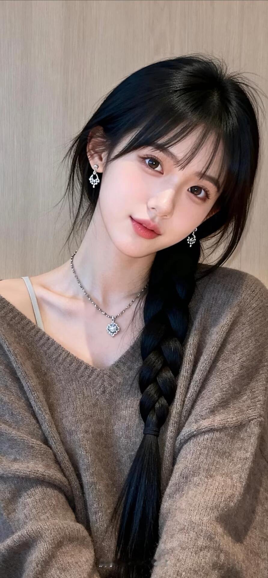 甜美少女风，温柔发辫，时尚耳环，清新自然