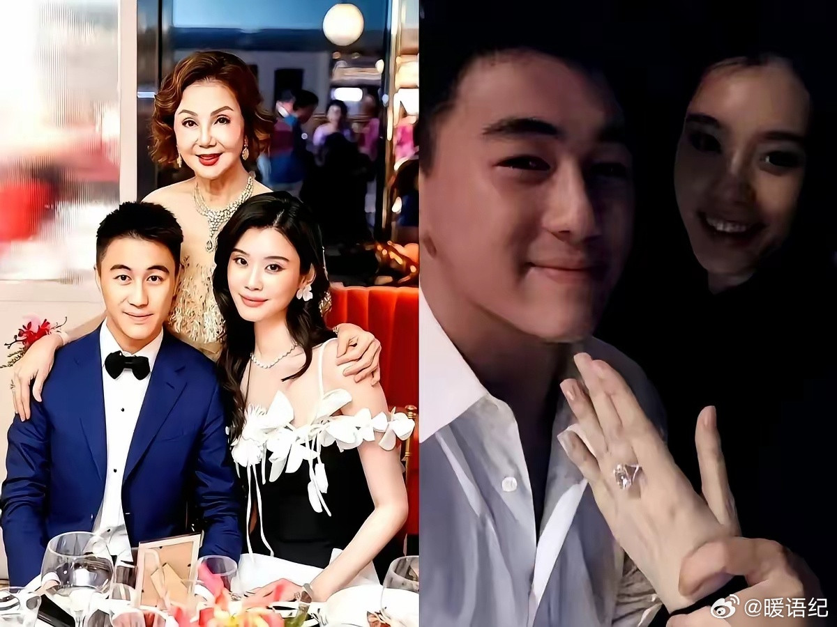 奚梦瑶晒婚礼晚宴全家福，戴100多克拉钻石，女儿，儿子当花童，都继承了妈妈的大长