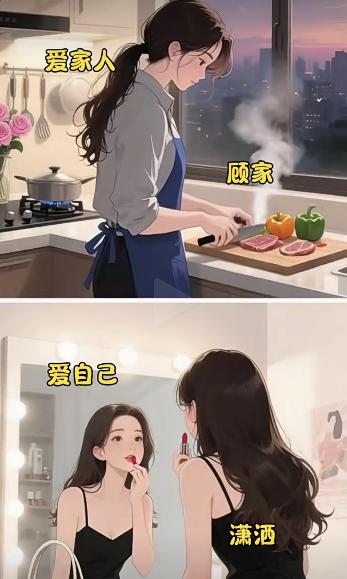 “没结婚的时候，可以好好爱自己，结完婚有家有孩子，就没法好好爱自己了”[震